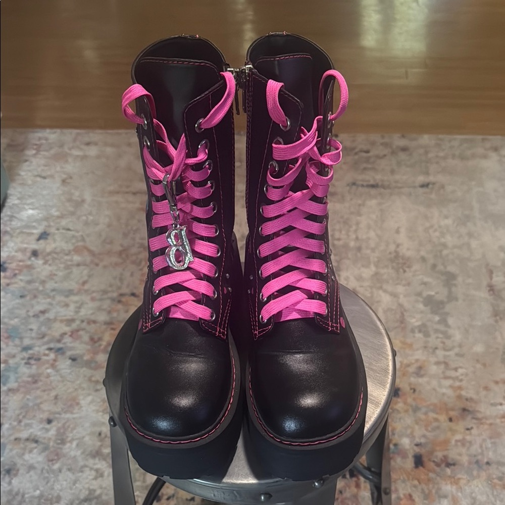 Dolls Kill x BRATZ collab Black Combat Boots with Pink Laces